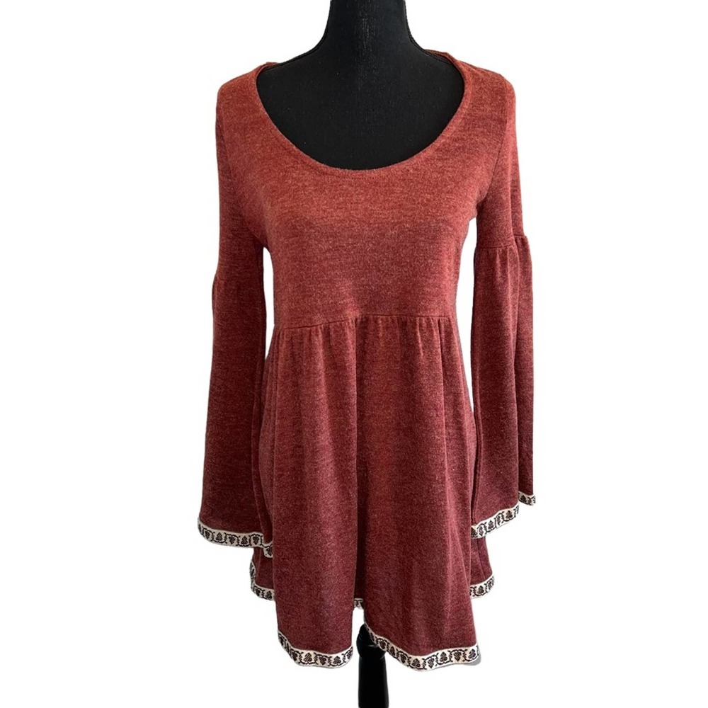 Easel Rust Red Bell Sleeve Blouse